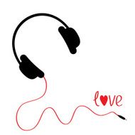 Black headphones with red cord Love card