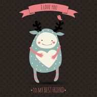 cute romantic cartoon card with funny monster