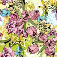 Bright spring flowers seamless pattern