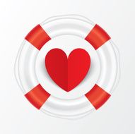 Red paper heart in lifebuoy Valentines day card