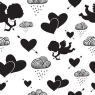 Love cupids hearts arrows and clouds seamless pattern N2