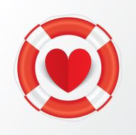 Red paper heart in lifebuoy Valentines day card N2