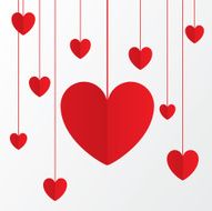 Red paper hearts Valentines day card on white N3