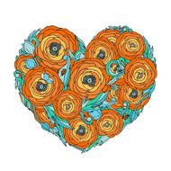Orange ranunculus-rose flowers heart
