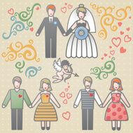 Vector set for wedding invitation with couples