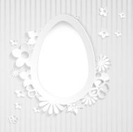 Background with egg and paper flowers on gray