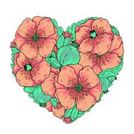 Vector pink poppy flowers heart pastel colors