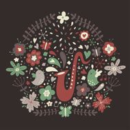 Floral design element with saxophone