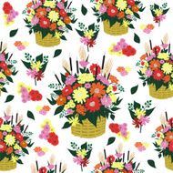 Seamless background with basket of flowers