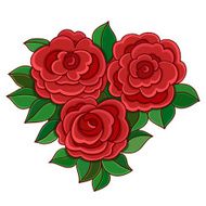 Red roses with leaves isolated on white background