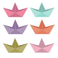 Set of paper ships in white background
