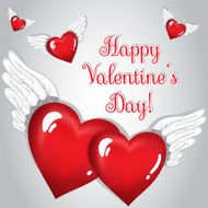 Greeting card with flying hearts