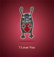 Funny rabbit in love gives his heart for Valentines Day