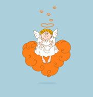 Angel in love sits on cloud