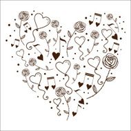 Hearts bubbles and tunes in a silhouette of heart