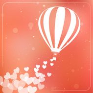 Hot air balloon with flying hearts Romantic silhouette card