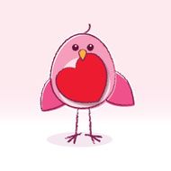 Staring Pink Love Bird with Red Heart