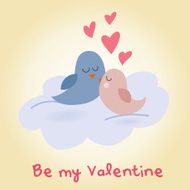 Valentine's day love birds sitting on a cloud kissing