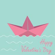 Origami paper boat Happy Valentines day card