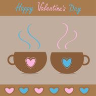 Two teacups with hearts Happy Valentines Day card N2
