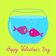 Two kissing fishes in the aquarium Happy Valentines day card N2