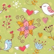 Love seamless texture with flowers and birds N14