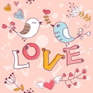 Love seamless texture with flowers and birds N17
