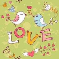 Love seamless texture with flowers and birds N18