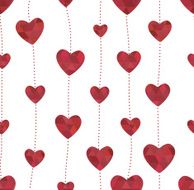 Seamless texture of garland with red hearts in crystalline style