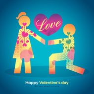 Valentine and wedding cartoon guy on knees proposing girl