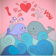 Lovers whales on a card for Valentine&#039;s day