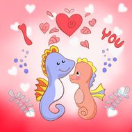 Lovers seahorses greeting card for Valentine&#039;s day