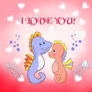 Lovers seahorses greeting card for Valentine&#039;s day N2