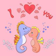 Lovers seahorses greeting card for Valentine&#039;s day N3