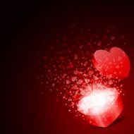 Heart gift present with fly hearts Valentine&#039;s day vector background