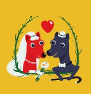 Dogs Bride and Groom Funny Portrait Illustration