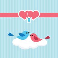 Birds in love on a cloud Cute illustration