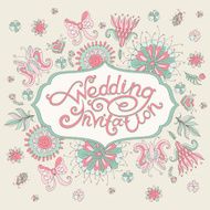 Pink wedding invitation with flowers
