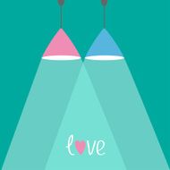 Pink and blue ceiling lamps with rays of light Love