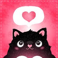Happy Valentines day card with cat and heart