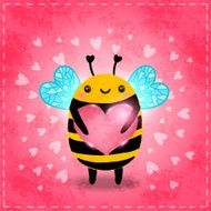 Valentines day greeting card with bee and heart