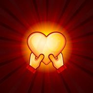 Gold Heart And Hands On Red Background