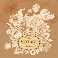 Vintage frame with lush flowers
