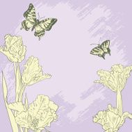 Vintage card with butterflies and tulips