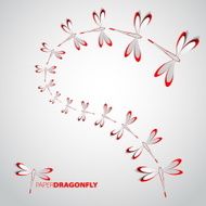 Greeting card with paper red dragonflies - vector illustration