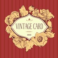 Floral card vintage Coral red poppies
