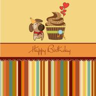 birthday greeting card with cupcake and little dog N4