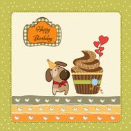 birthday greeting card with cupcake and little dog N5