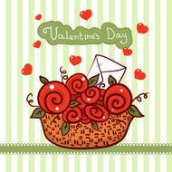 Basket with red roses flowers Valentines day N2
