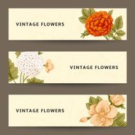 Set of horizontal banners with vintage flowers